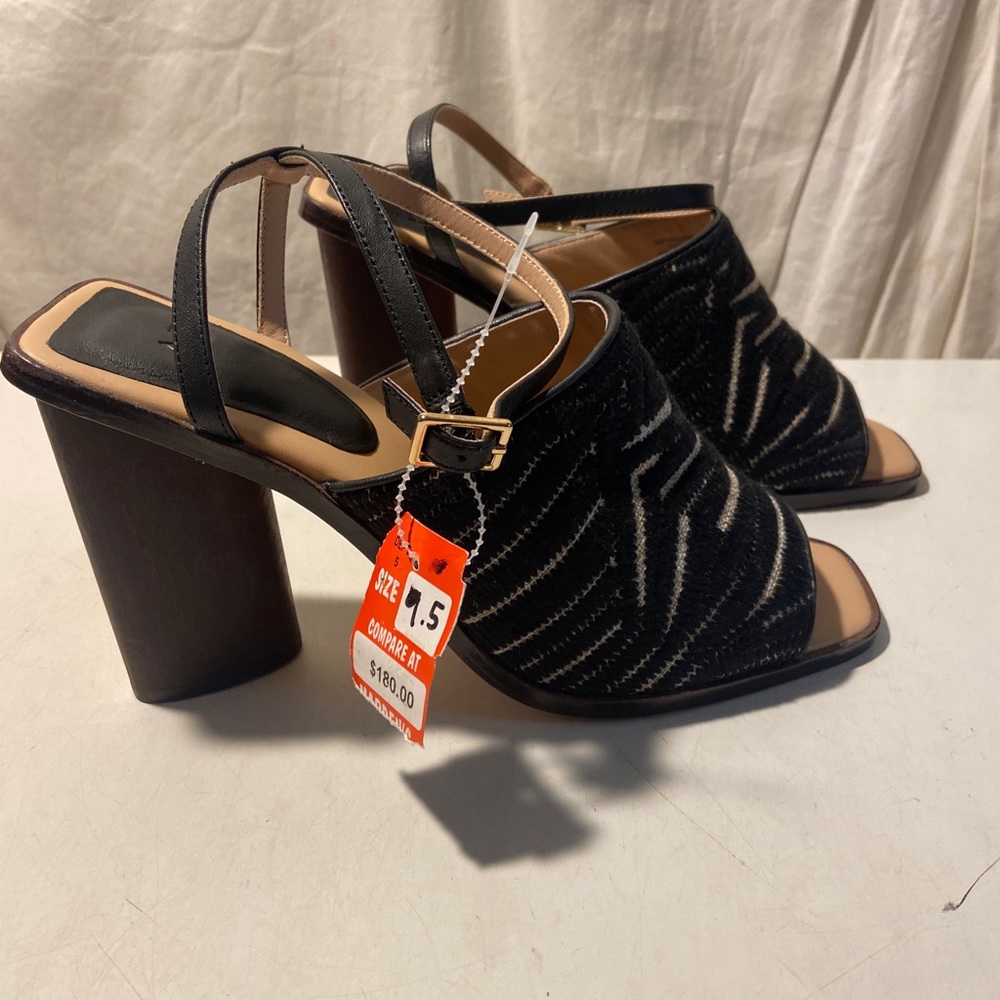AD & Daughters black/tan fabric & leather shoes 3” block heels size 9.5 NWT